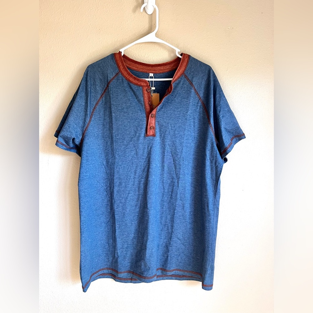 NWT Men's Blue and Red Henley Shirt Size L